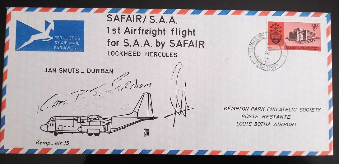SAFAIR/SAA FIRST FLIGHT LOCKHEAD HERCULES JAN SMUTS-DURBAN 1974