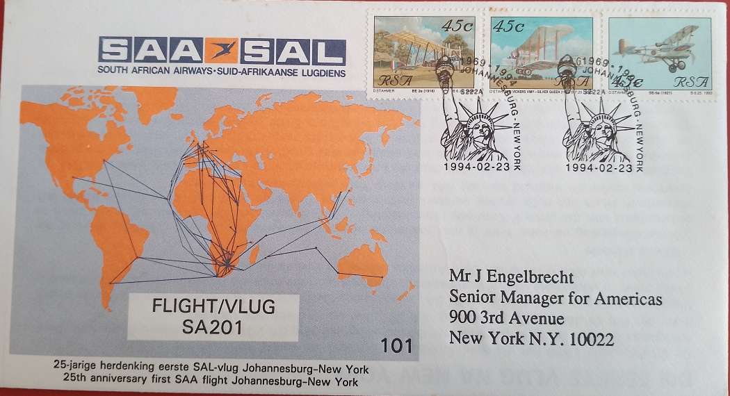 SAA #101- 25TH ANNIVERSARY FLIGHT JHB-NEW YORK 1994