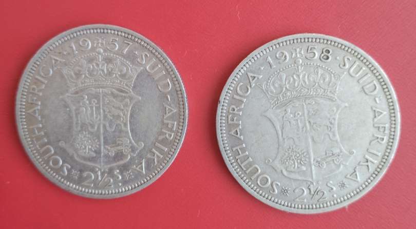 UNION 2X 2 1/2 SHILLING SILVER 1957/8