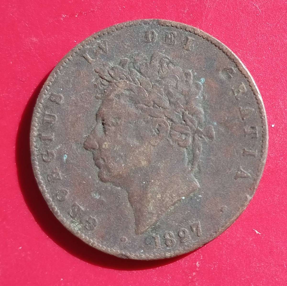GB FARTHING 1827 KING GEORGE 1V SCARCER DATE