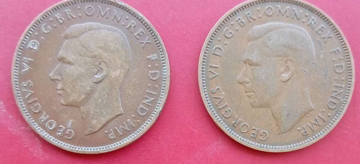 GB 1947/48 X2 1 PENNY COINS CONSECUTIVE DATES !!
