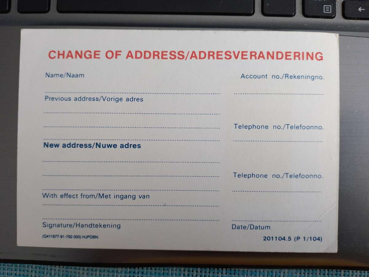 RSA CHANGE OF ADDRESS POST CARD