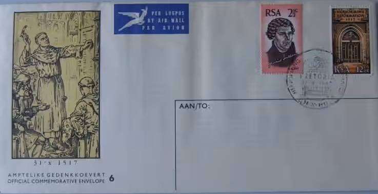RSA #6 (1967) - 450th Anniversary of Reformation Official FDC Unaddressed!!!