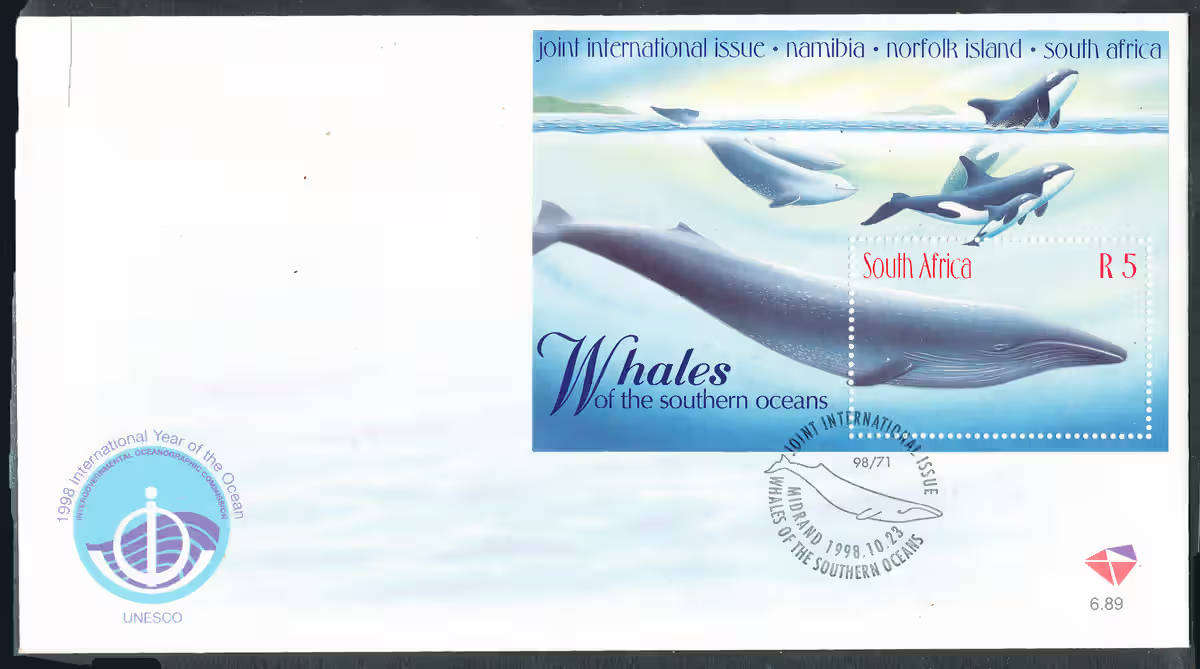 South Africa Official F.D.C.'s - 1998 - Whale - m/sheet