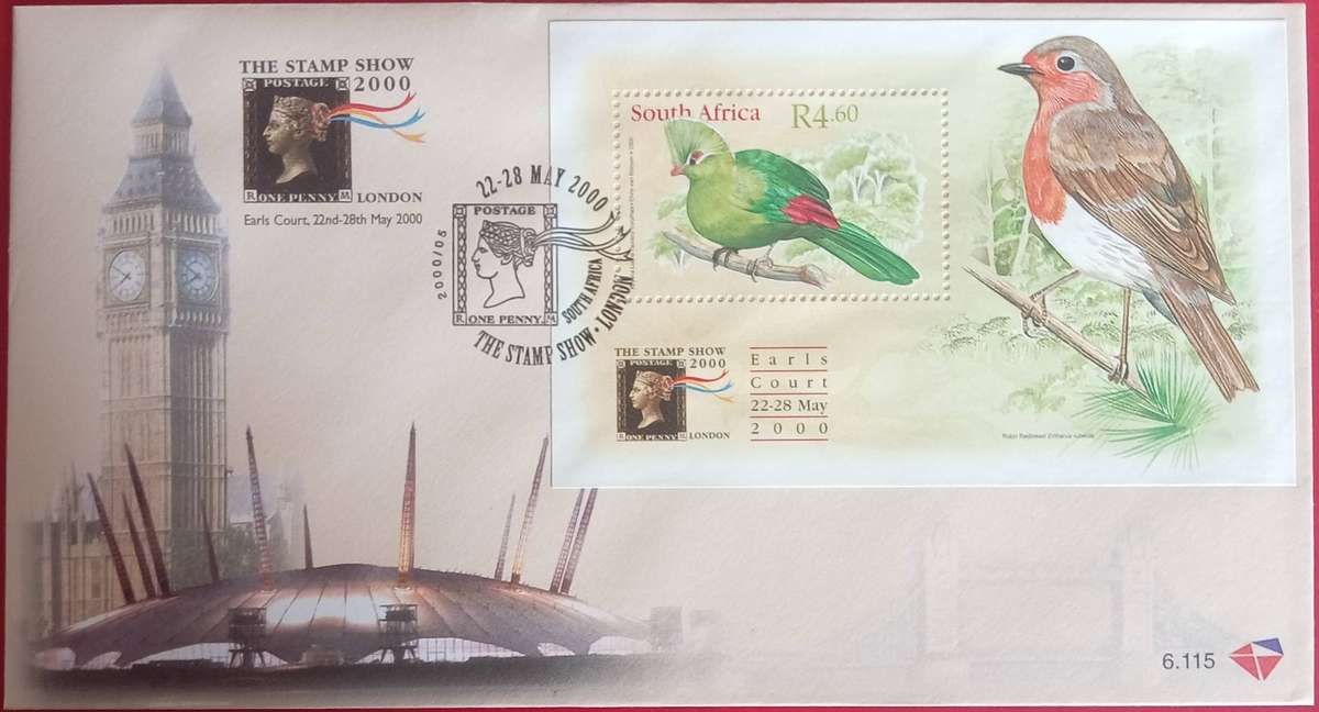 RSA FDC# 6.115 BIRDS OF A FEATHER LONDON STAMP SHOW 2000