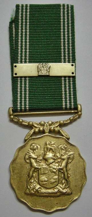 Full Size SADF Good Service Medal 30 Years Nr 236 on Rim (Specific Medal in Matthysen) w/ Bar