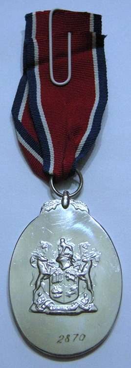 Full Size John Chard Decoration Chrome Variant Matthysen Spec. 8 Nr @ Back w/ Bar & Crossed Swords