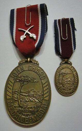Full Size John Chard Medal Numbered 378 on Rim & Miniature Medal Both Royal Cypher w/ Crossed Swords