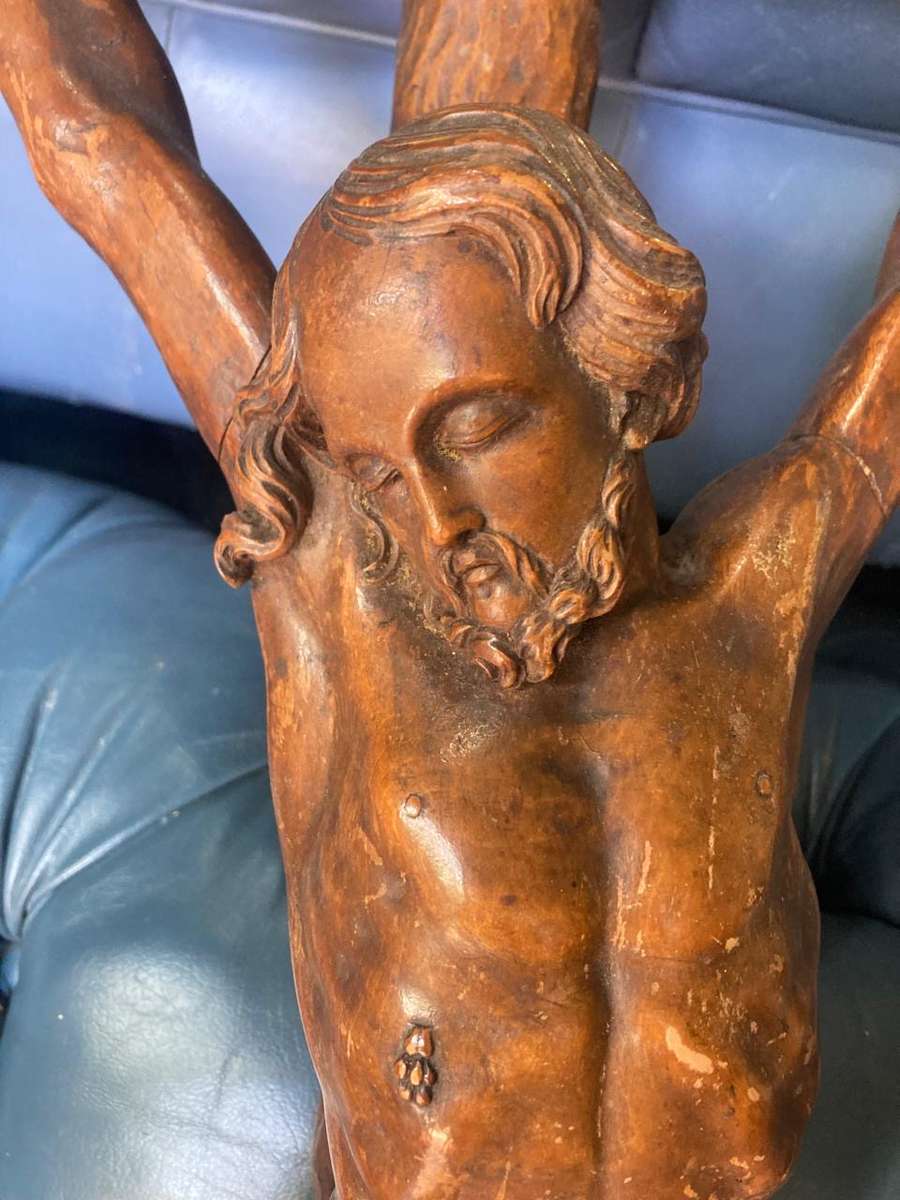 Rare Large Wooden carved Vintage Church Crucifix  ( 90 x 37 cm )