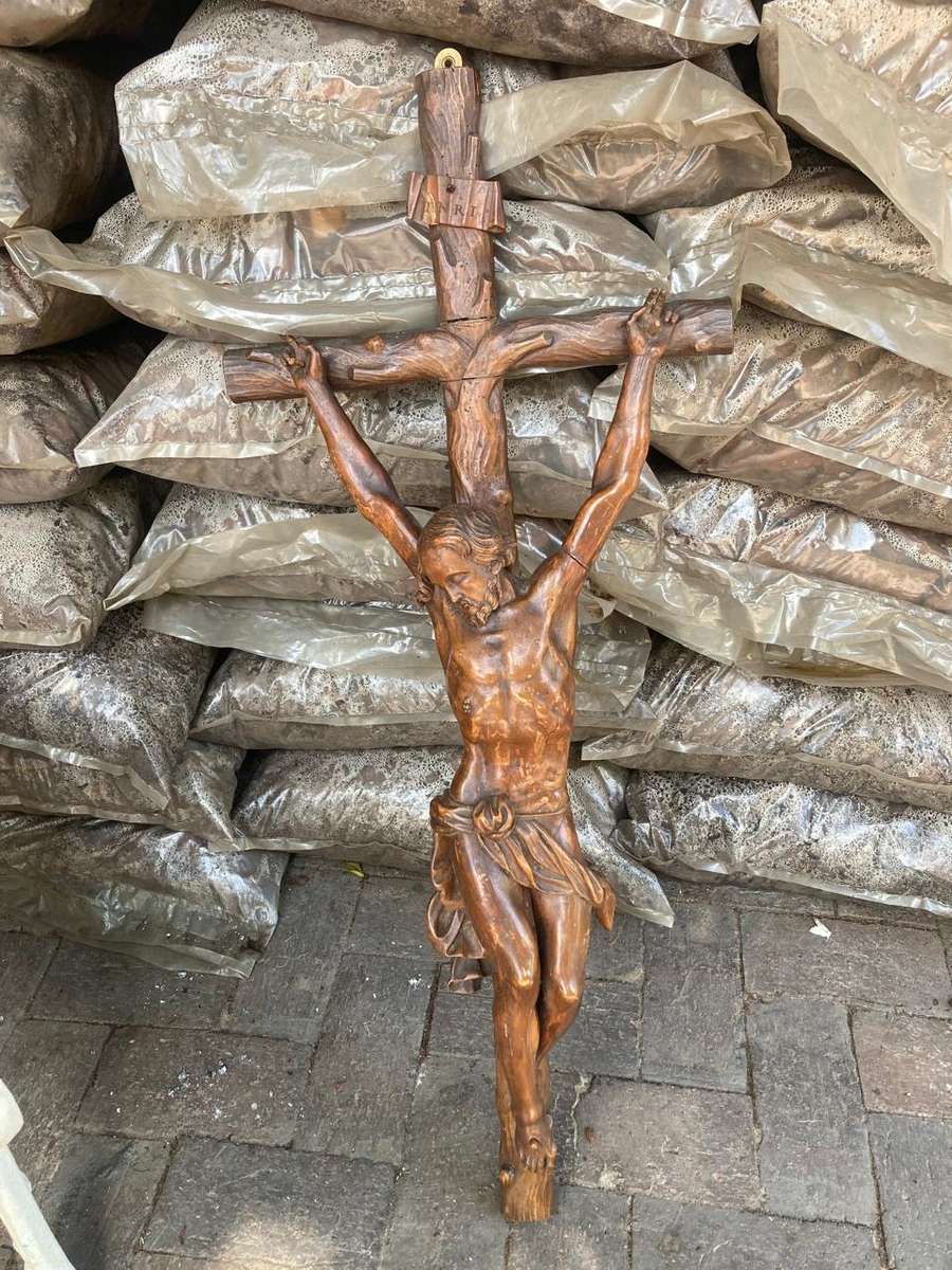 Rare Large Wooden carved Vintage Church Crucifix  ( 90 x 37 cm )