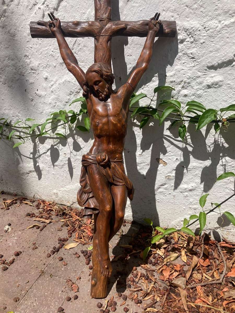 Rare Large Wooden carved Vintage Church Crucifix  ( 90 x 37 cm )