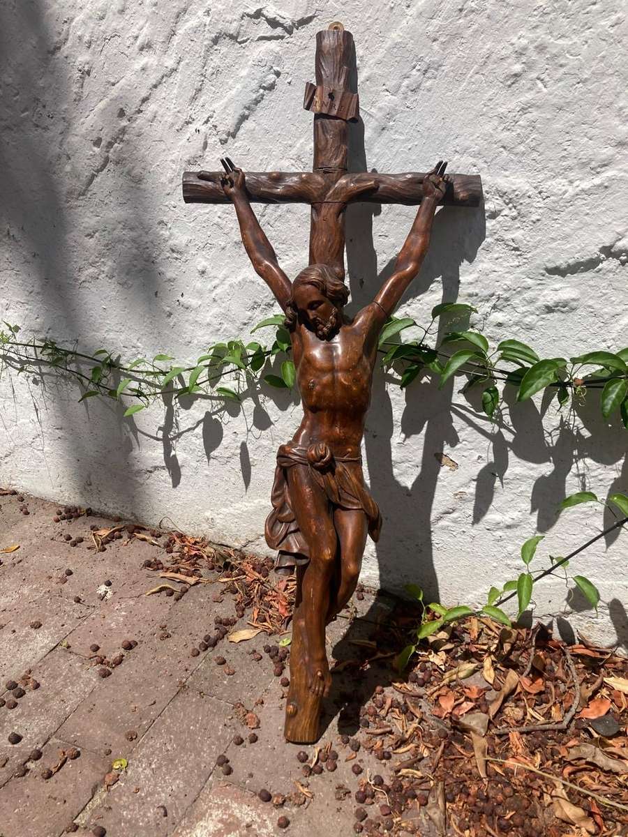 Rare Large Wooden carved Vintage Church Crucifix  ( 90 x 37 cm )
