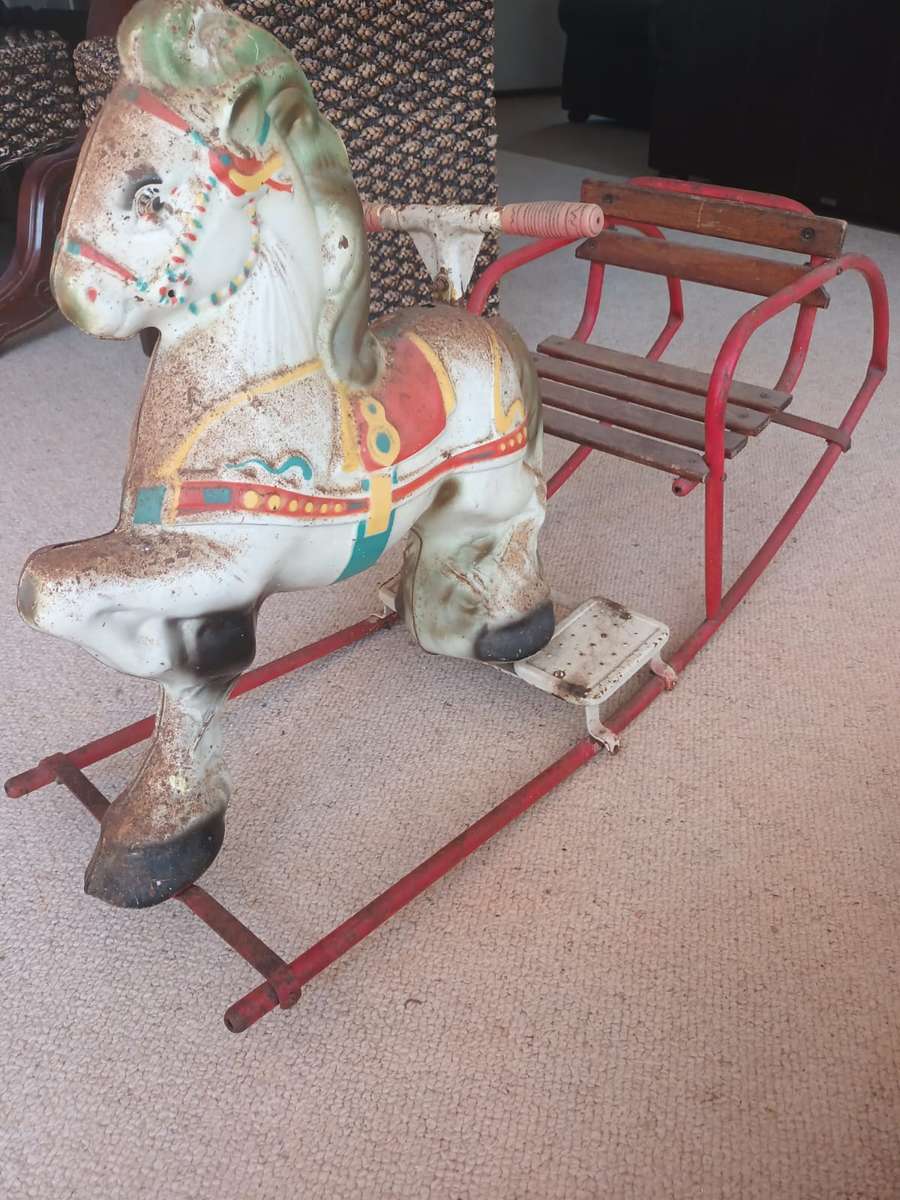 Rare Mobo Tinplate Rocking Horse with Carriage circa 1950's