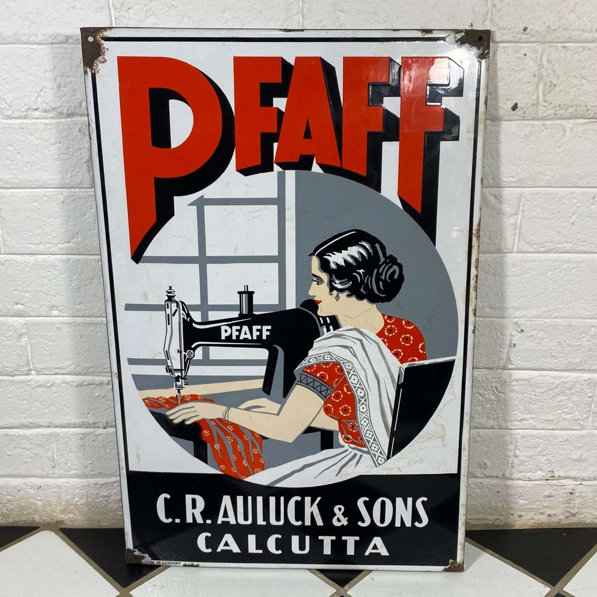 Original Vintage Pfaff Enamel Sign ( 73 x 43 cm )