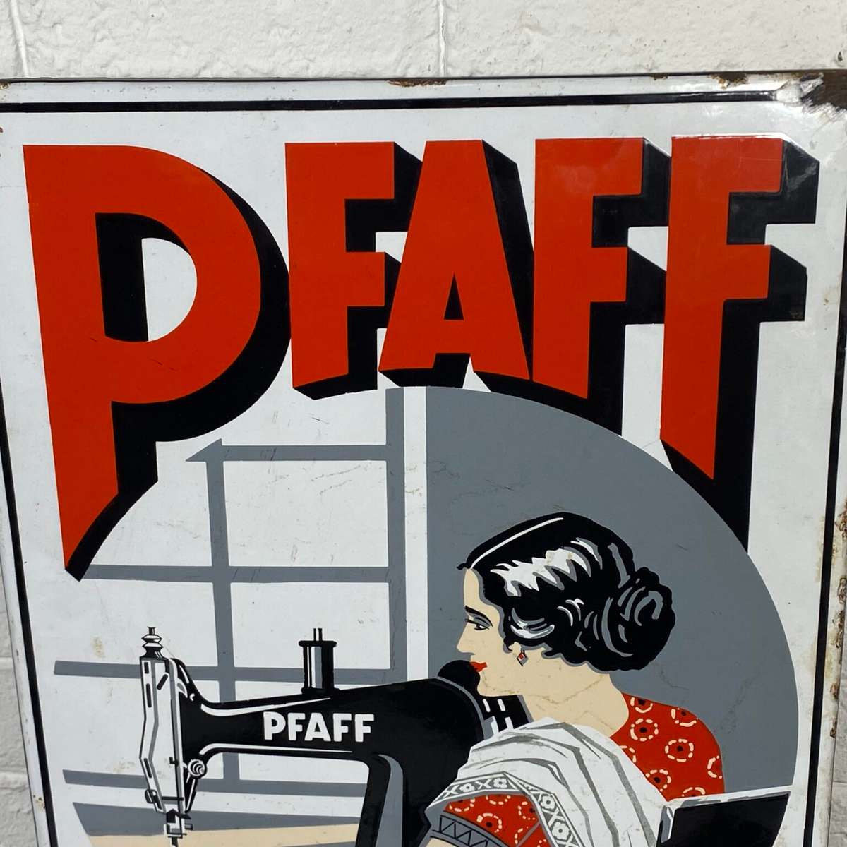 Original Vintage Pfaff Enamel Sign ( 73 x 43 cm )