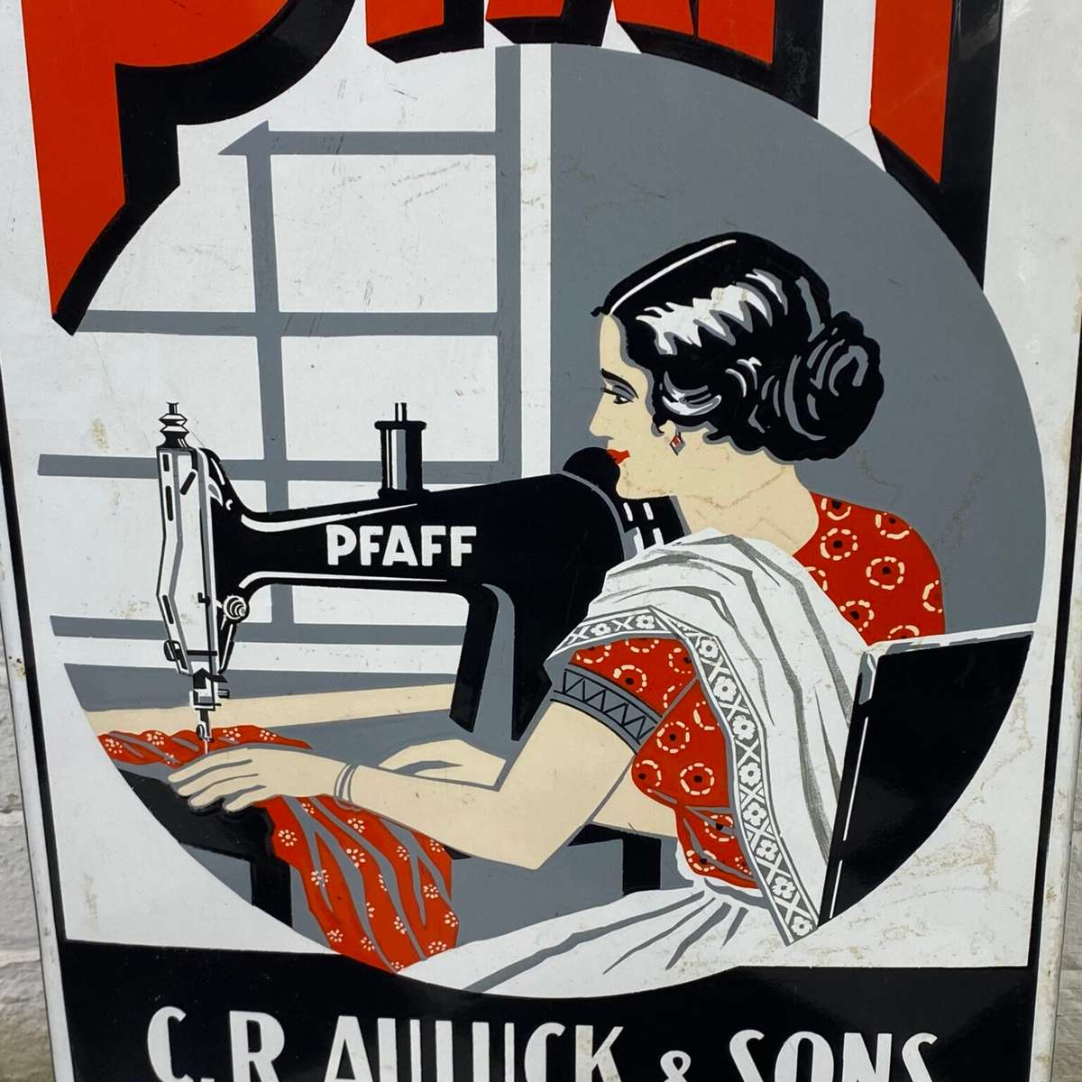 Original Vintage Pfaff Enamel Sign ( 73 x 43 cm )