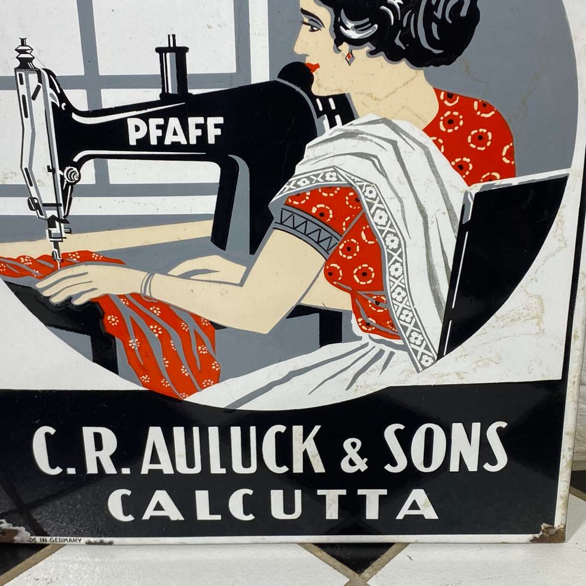 Original Vintage Pfaff Enamel Sign ( 73 x 43 cm )