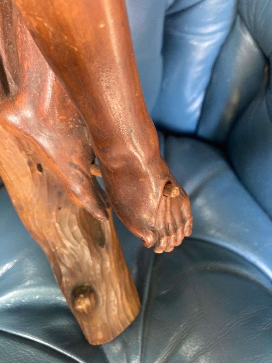 Rare Large Wooden carved Vintage Church Crucifix  ( 90 x 37 cm )