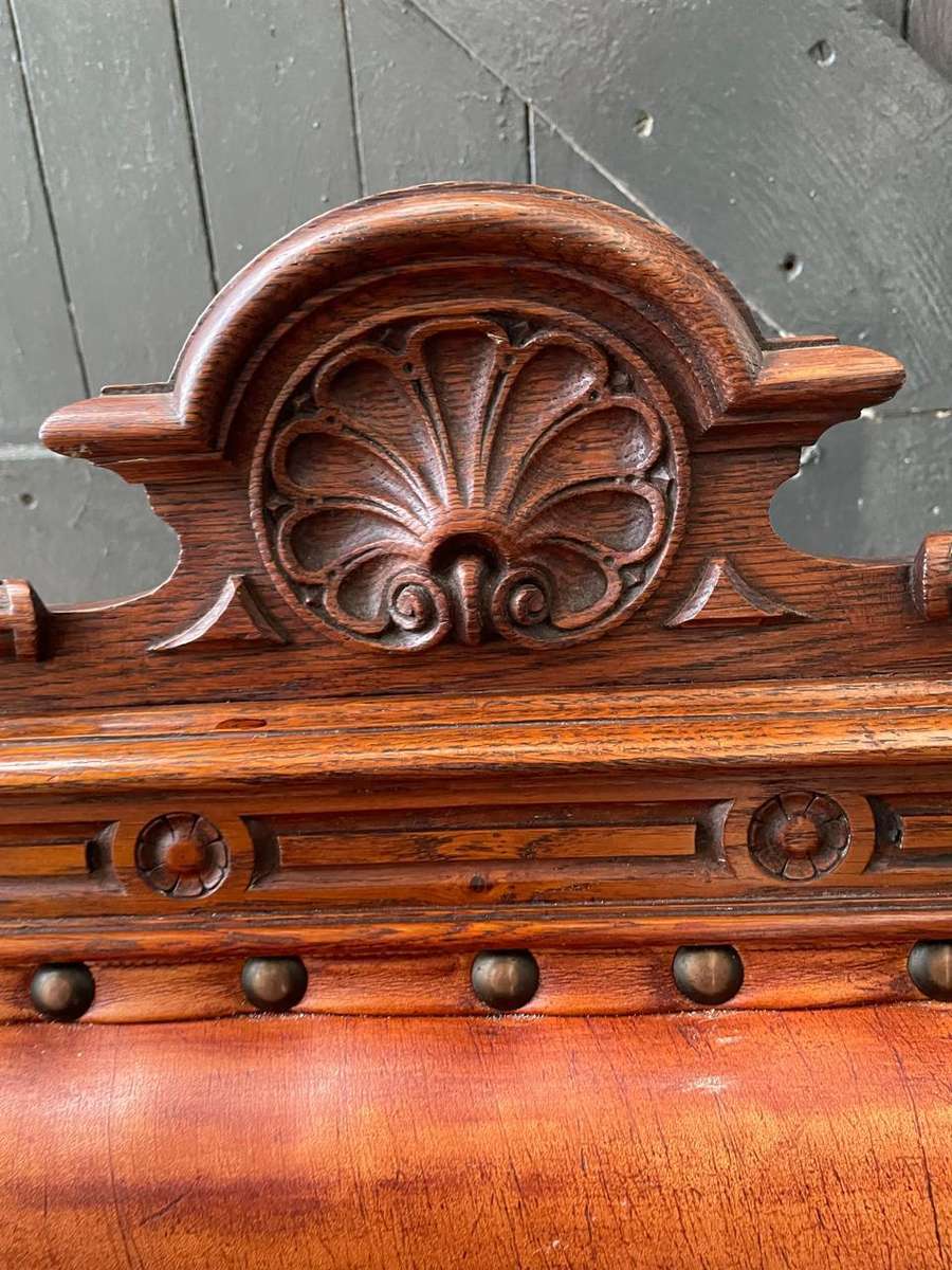 Continental Oak and Leather Armchair circa 1890