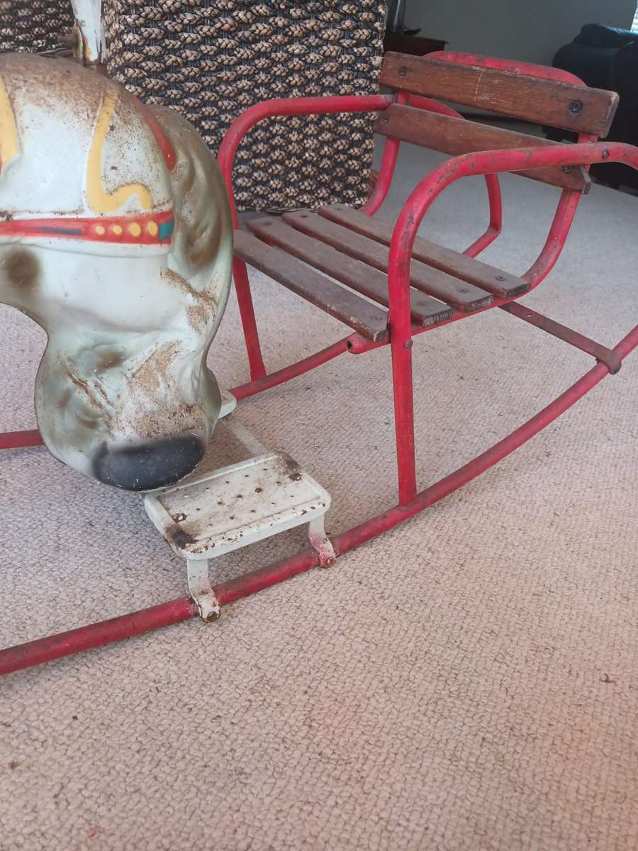 Rare Mobo Tinplate Rocking Horse with Carriage circa 1950's