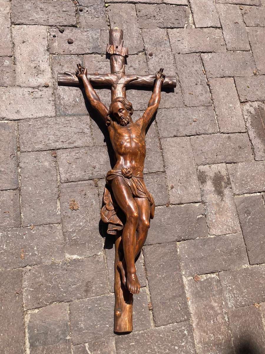 Rare Large Wooden carved Vintage Church Crucifix  ( 90 x 37 cm )