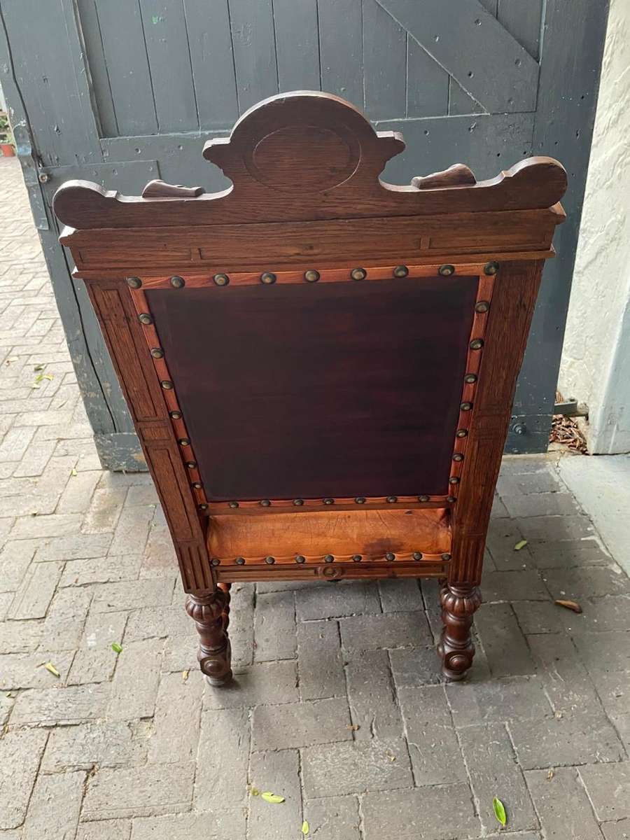 Continental Oak and Leather Armchair circa 1890