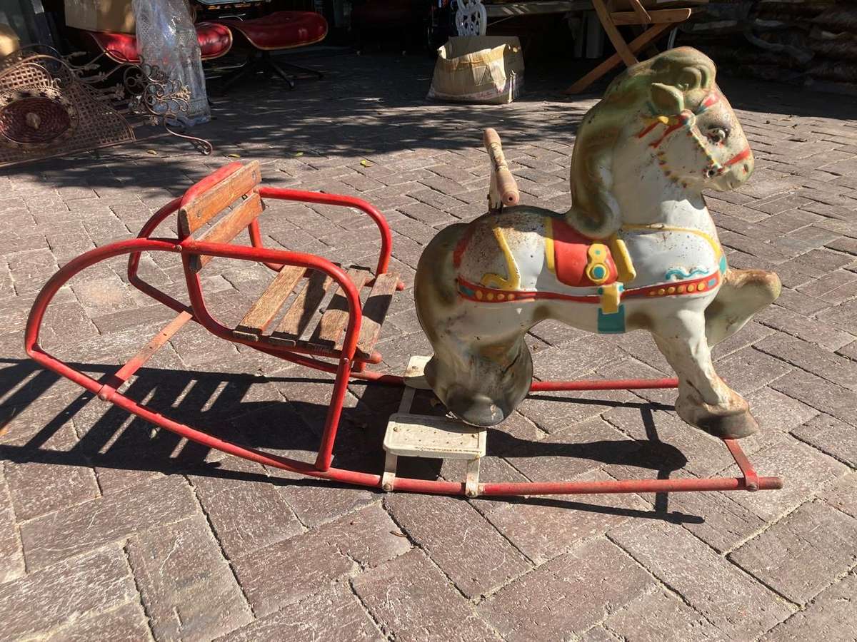 Rare Mobo Tinplate Rocking Horse with Carriage circa 1950's