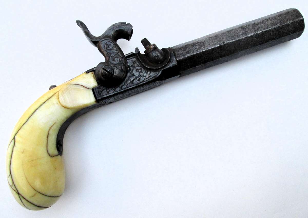 Percussion, black powder pistol Francotte blow of fist with forced ball.