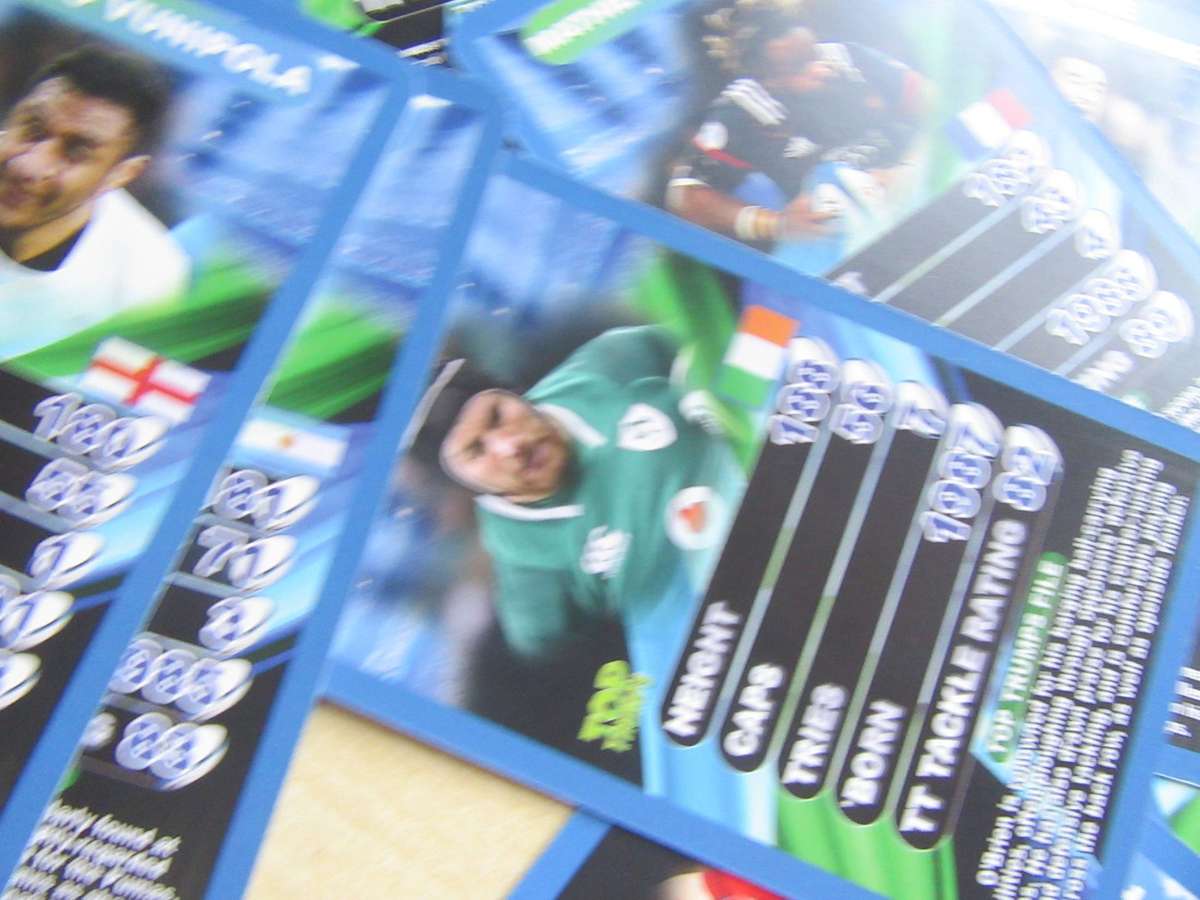 29 RUBBY TRADING CARDS -WHO HASTHE BIGGEST TACKLE-WORLD RUGBY STARS - ASPER SCAN - BID PER CARD