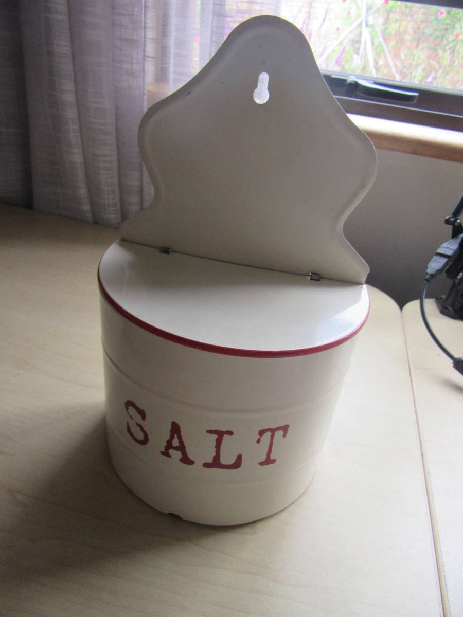 FOR THE FARMHOUSE KITCHEN OR COLLECTOR - VINTAGE SALT CONTAINER - ASPER SCAN
