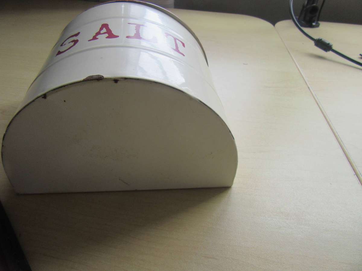 FOR THE FARMHOUSE KITCHEN OR COLLECTOR - VINTAGE SALT CONTAINER - ASPER SCAN