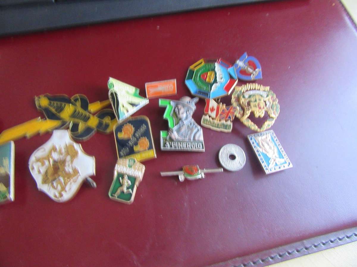 Collection of 15 enamel lapel pins/badges