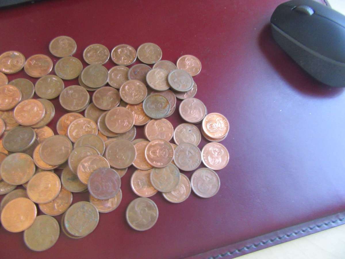 95 OLD RSA  FIVE CENT COPPER COINS - AS PER SCAN - BID PER COIN - C1