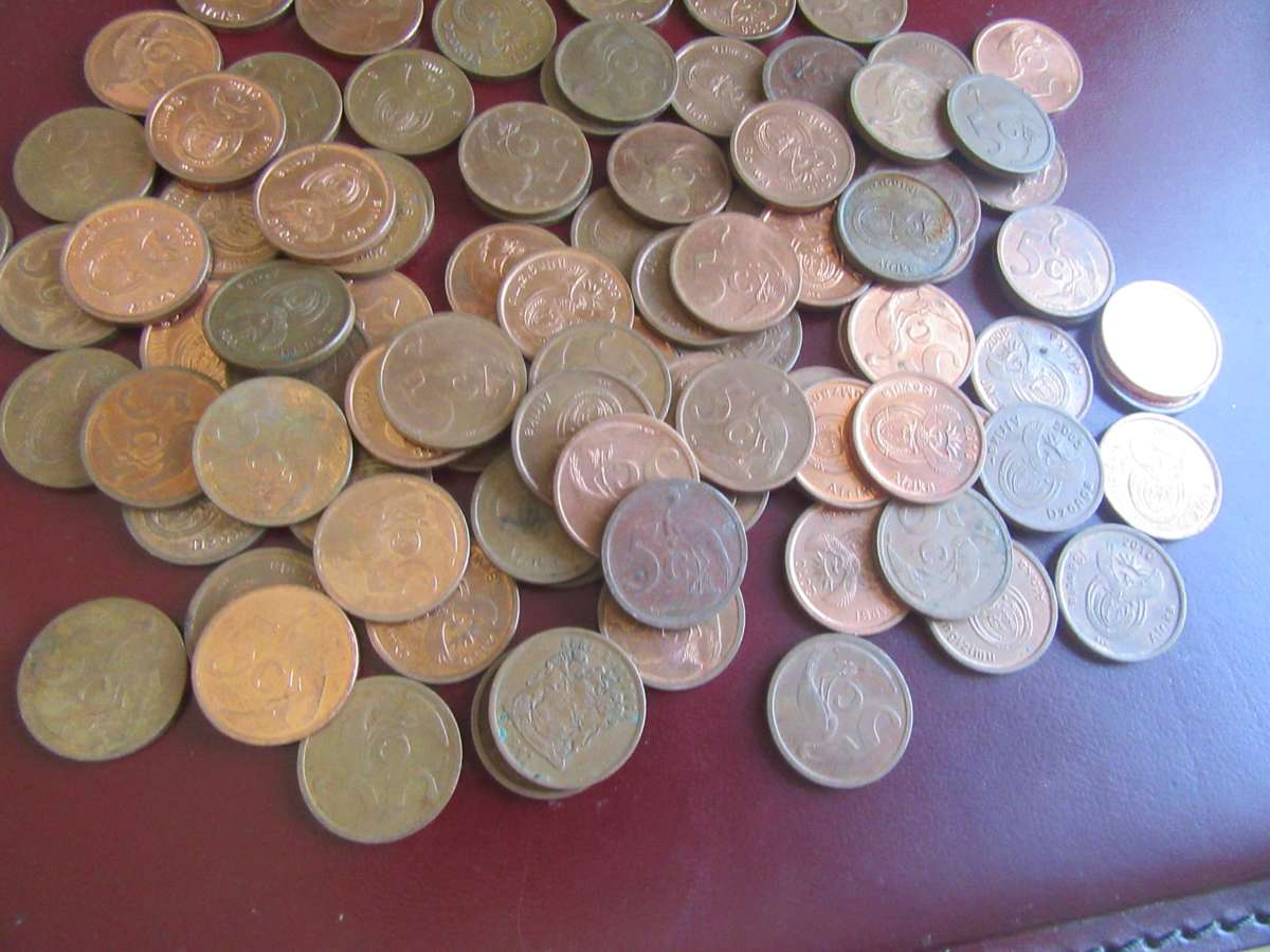95 OLD RSA  FIVE CENT COPPER COINS - AS PER SCAN - BID PER COIN - C1