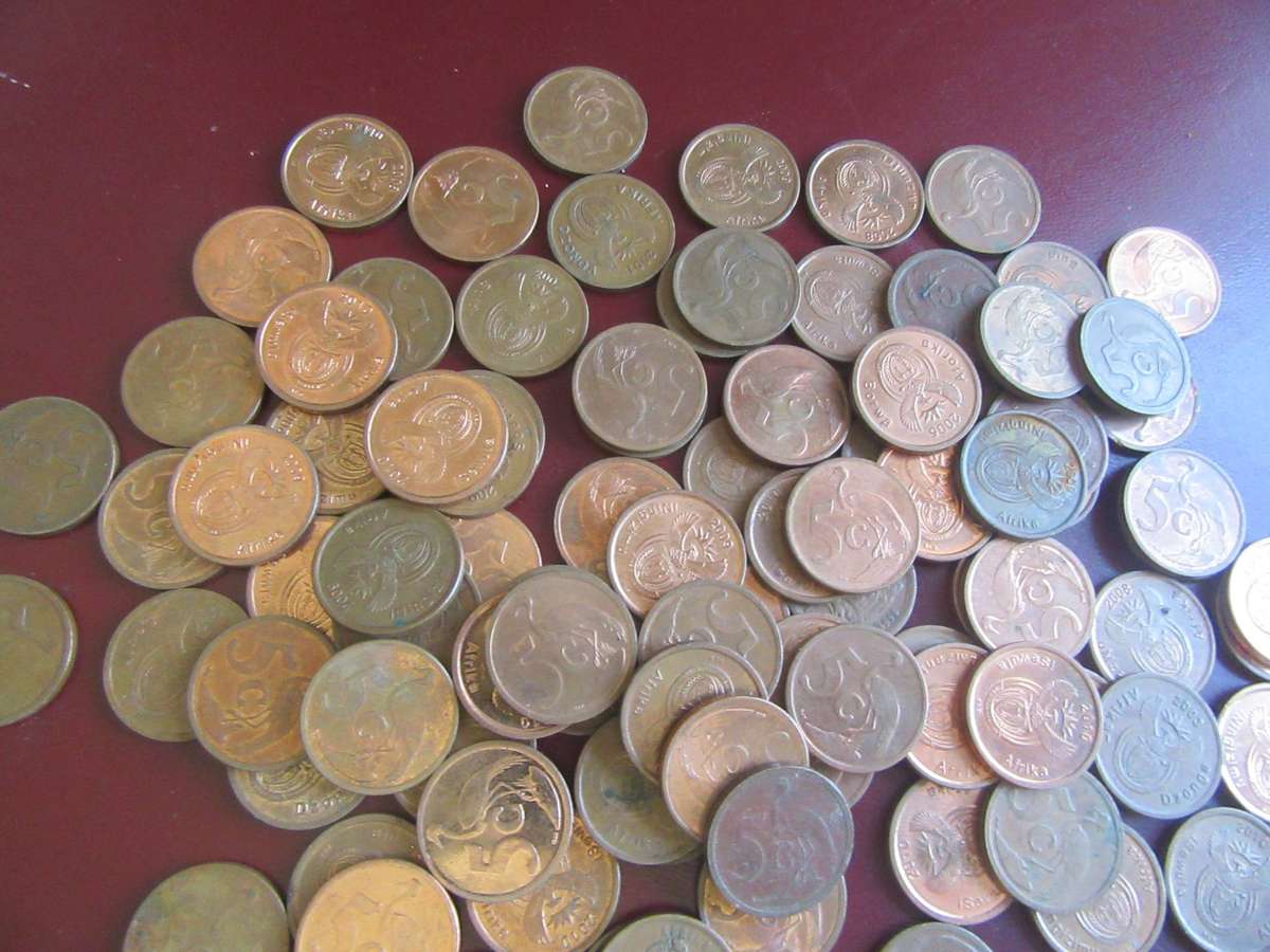 95 OLD RSA  FIVE CENT COPPER COINS - AS PER SCAN - BID PER COIN - C1