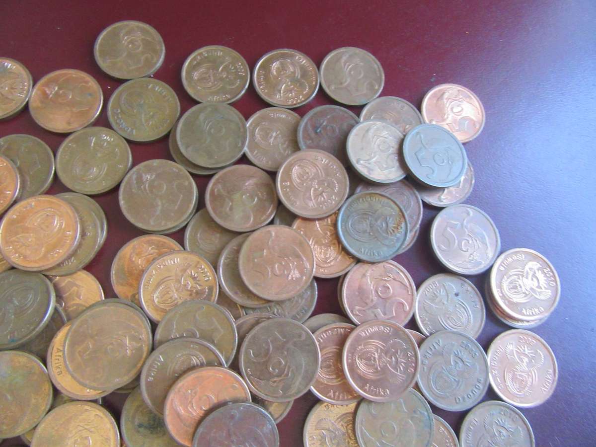 95 OLD RSA  FIVE CENT COPPER COINS - AS PER SCAN - BID PER COIN - C1