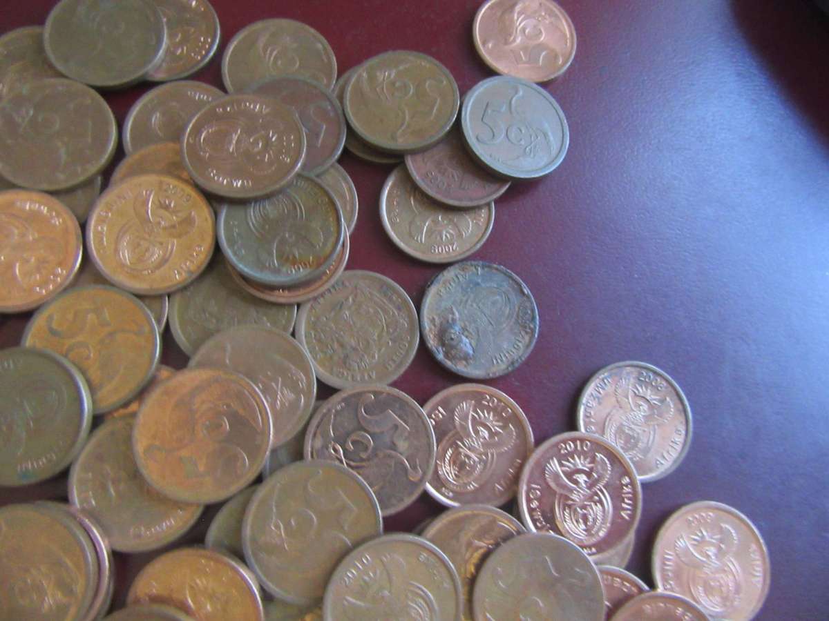 95 OLD RSA  FIVE CENT COPPER COINS - AS PER SCAN - BID PER COIN - C1