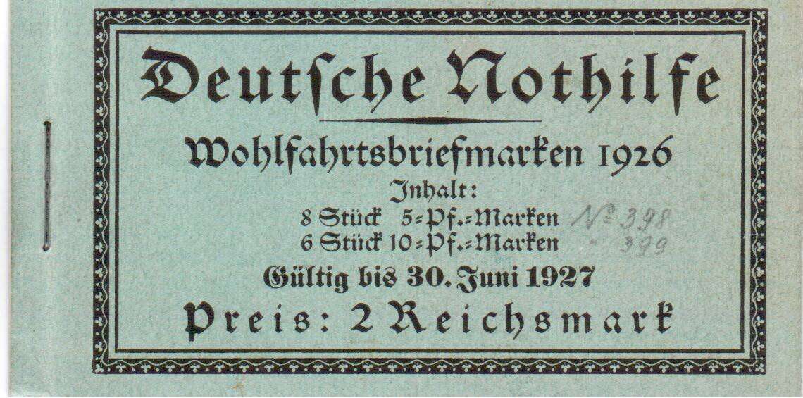 Deutsche Nothilfe Wohlfahrtsbriefmarken 1926 Booklet - See description