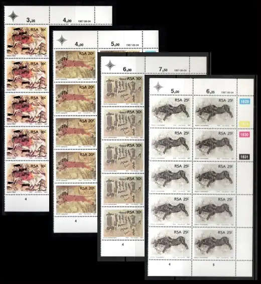 RSA 1987 - Rock Paintings Full Set Blocks of Ten - UMM - SACC625-628