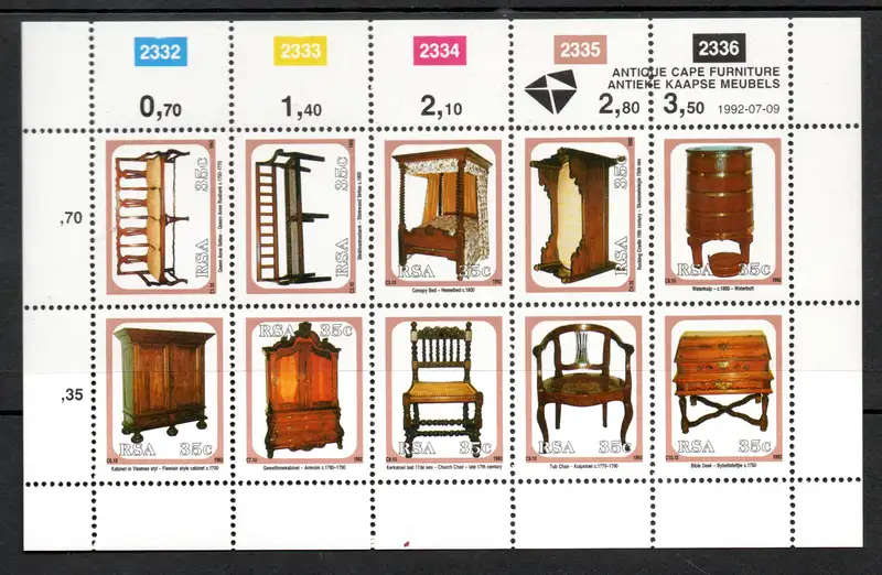 RSA 1992: Antique Cape Furniture Sheetlet of 10 UMM - SACC 777