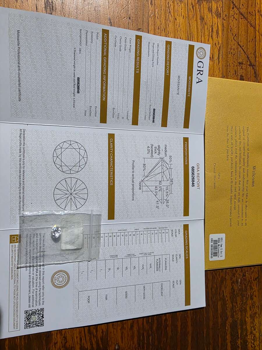 MOISSANITE 5ct GRA certificate including