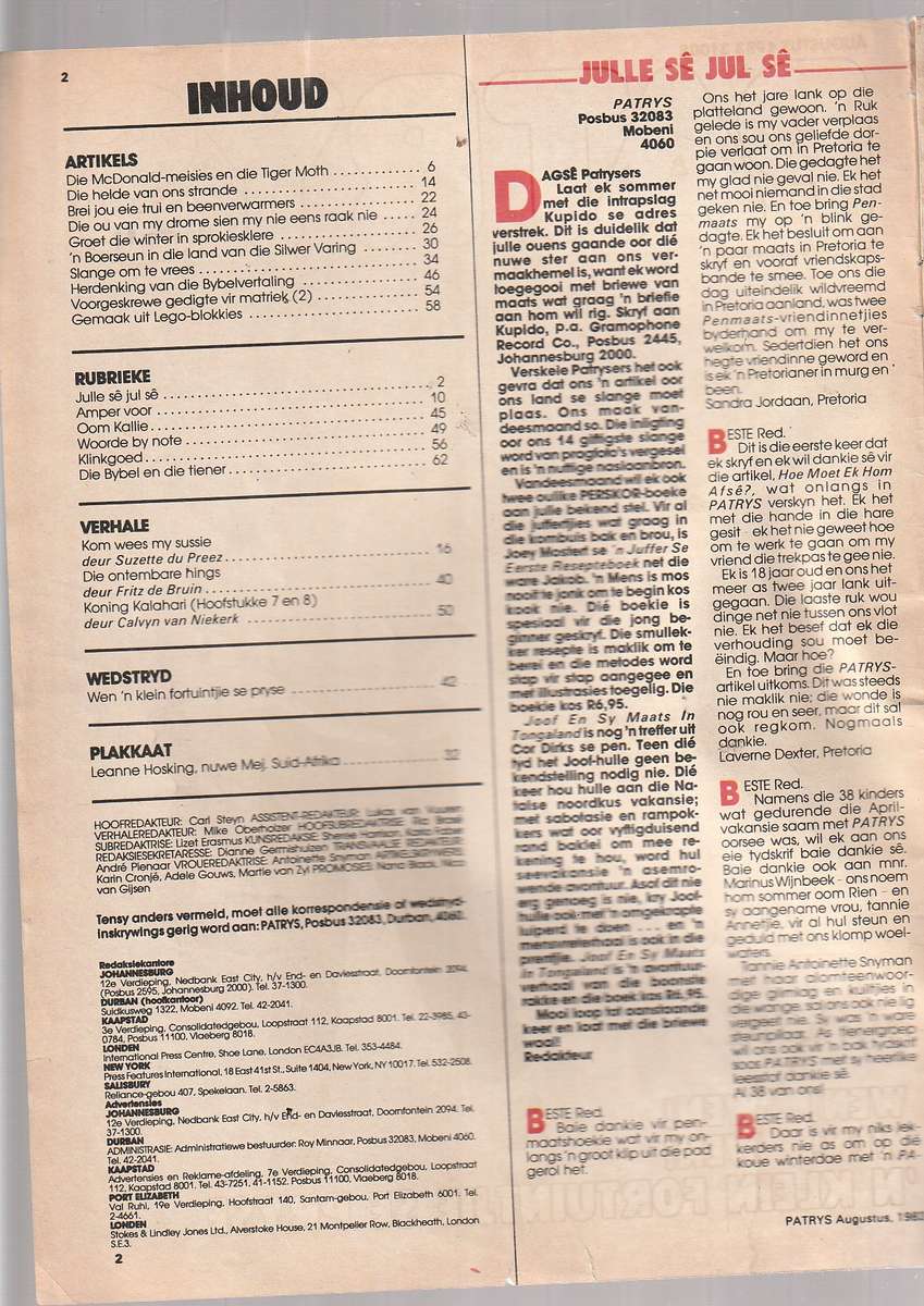 Lot van 4 Patrys Tydskrifte - Okt 83 - Des 83 - Mrt 84 - Aug 83