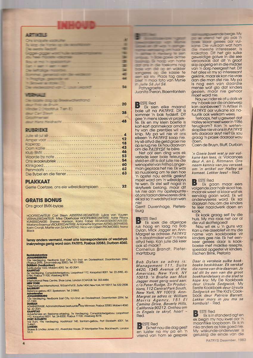 Lot van 4 Patrys Tydskrifte - Okt 83 - Des 83 - Mrt 84 - Aug 83