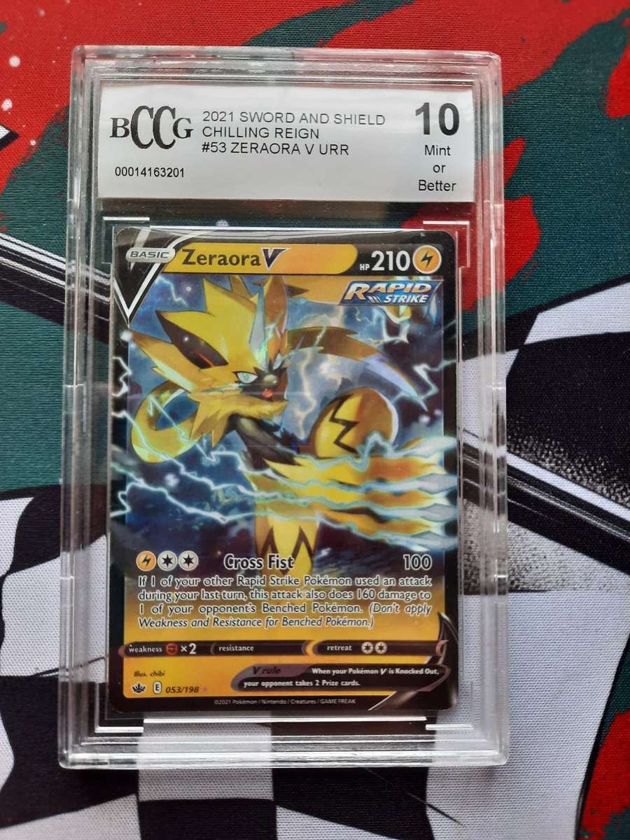 Pokemon Graded Mint 10 BCCG Zeraora V 053/198 Chilling Reign Card