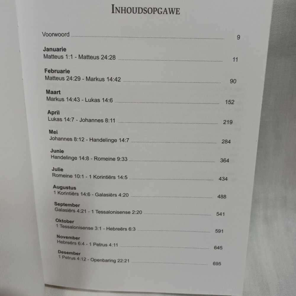 Die Eenjaar-boodskap met oordenking. Christian book