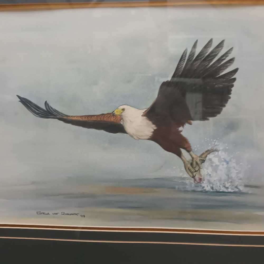 Fish eagle scene watercolour by Estelle van Schalkwyk