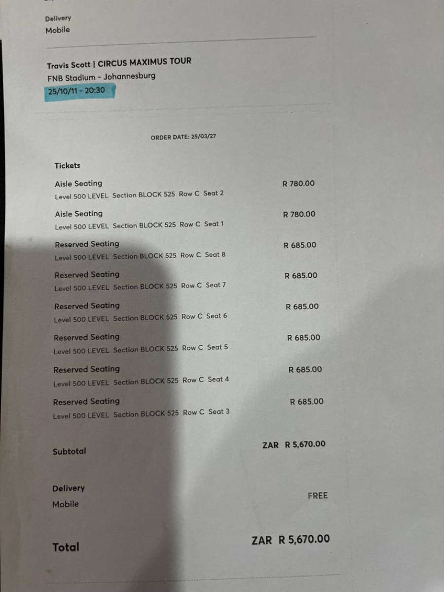 8x Travis Scott Circus Maximus tickets