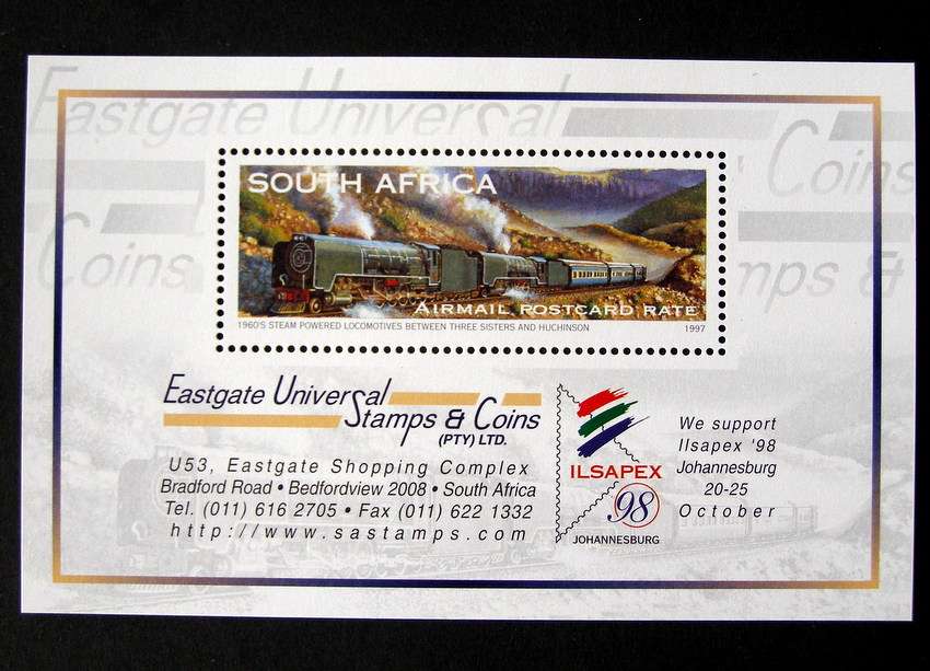 SOUTH AFRICA Mint Miniature Sheet - Eastgate Universal Stamps and Coins 1997 //Trains