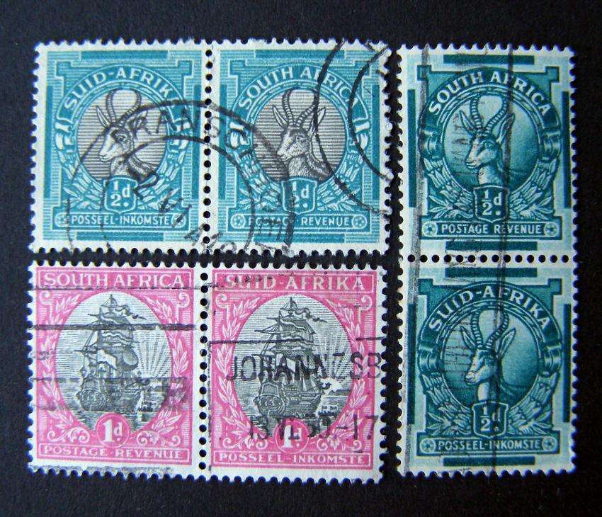 UNION OF SOUTH AFRICA - Hyphenated Screened Pictorial Pairs plus Coil Pair 1943-50