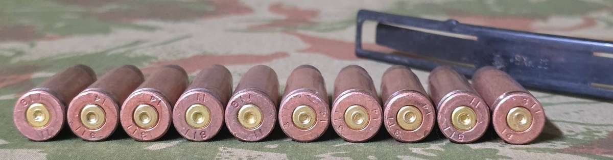 7,62 × 39mm SKS Stripper Clip with 10 spent casings